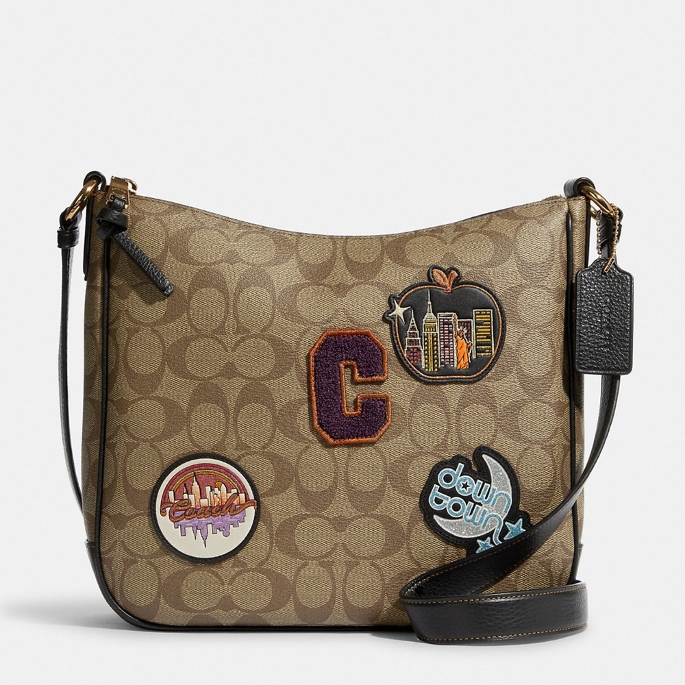 NWT COACH C6919 Ellie File Bag In Signature Canvas With Disco Patches